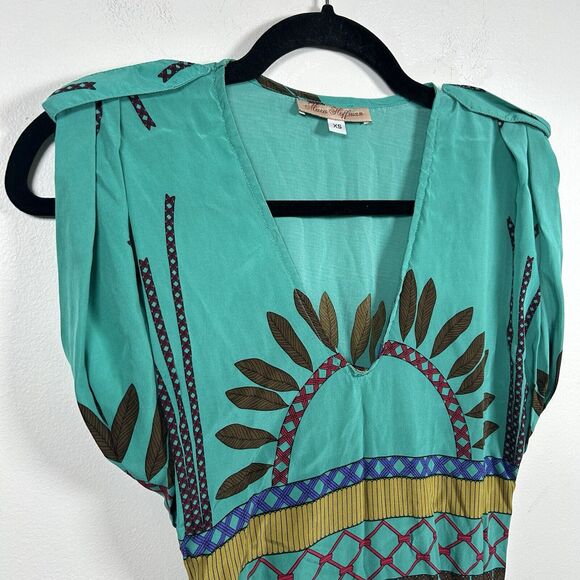 Mara Hoffman Teal Multicolor Silk Stripe Mini Dress Women's Size XS Boho Indie - Picture 2 of 8